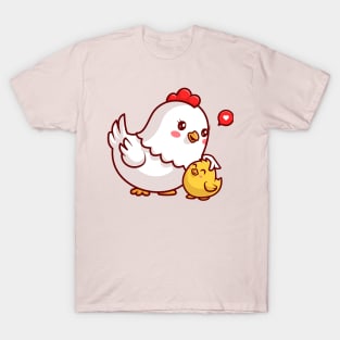 Cute Mom Chicken And Chick Cartoon T-Shirt